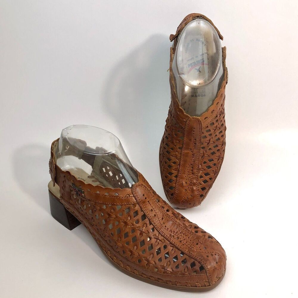 Pikolinos Romana 36 Comfort Shoes Leather Slingback Brandy Chunky Heel